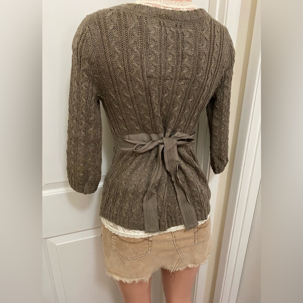 Y2K vintage Abercrombie brown knit babydoll tie waist one button cardigan. - Picture 12 of 14